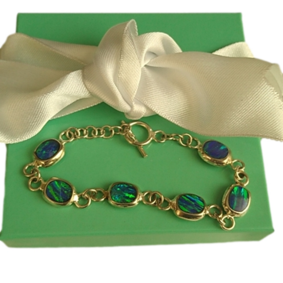 Blue Fire Opal + Sterling Silver Chain Bracelet Mexico 7